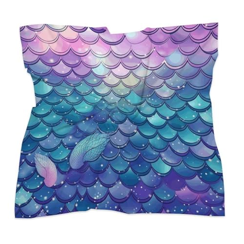 Water Lily Mermaid Scales Silk Scarf Fashion Satin Head Scarf Lightweight Head Scarves for Neck Silk Scarves for Women Men Boho Hair Wrap Sleeping Kerchief Bandanas Pocket Square 25" X 25"3
