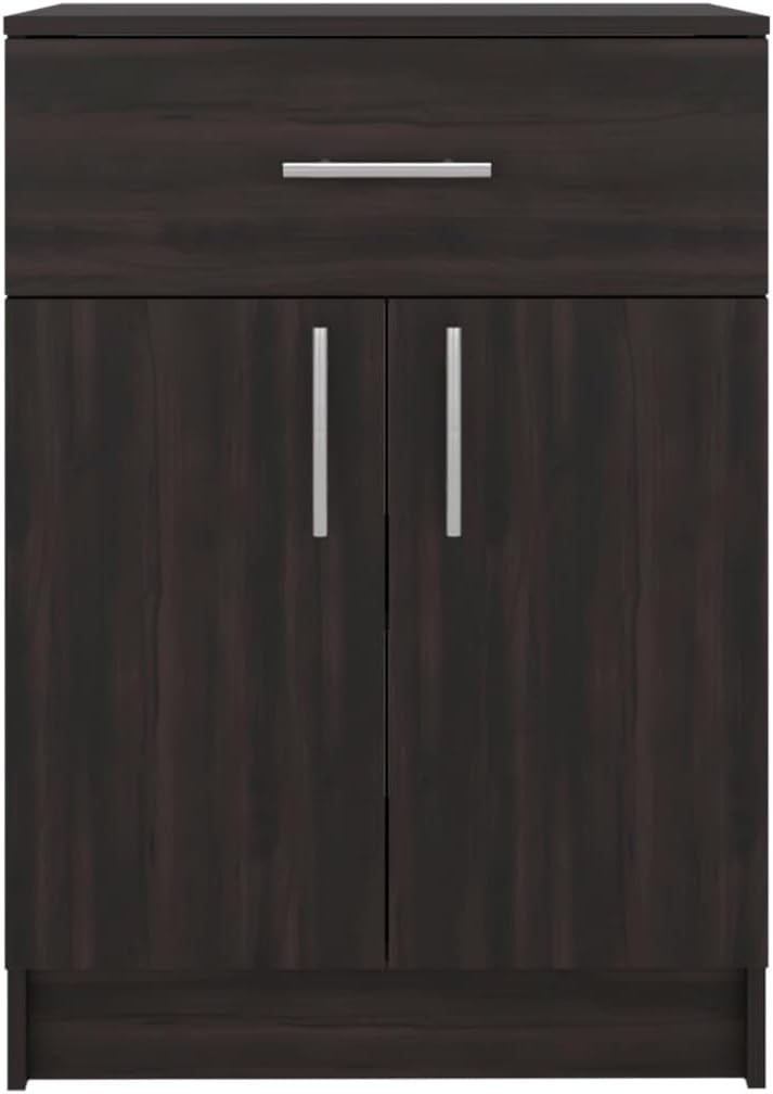 Pantry Cabinet 33" H with Top Drawer, Double Doors and Interior Shelves, Dark Walnut