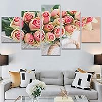 SIGNWIN 5 Panel Canvas Wall Art Modern Art Bohemian Bouquet Colorful Cool Floral Group Multicolor Photography Realism for Home Decorations Ready to Hang - 60