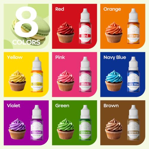 Image of Food Coloring Set - 8 Colors Liquid Edible Dye for Baking Cake Cookie 10ml
