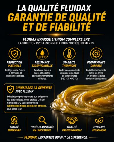 FLUIDAX 1kg Graisse Lithium Complexe EP2/NLGI2 – Graisse Lubrifiante Professionnelle Haute Pression, Résistante à l'Eau et Anti-Usure, Pour Roulements, Engrenages, Machines Industrielles et Agricoles – vue 8