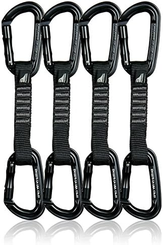 Fusion Climb 4-Pack 12cm Tactical Military Rescue Quickdraw Set with Contigua Straight Gate Black/Contigua Straight Gate Black Carabiners
