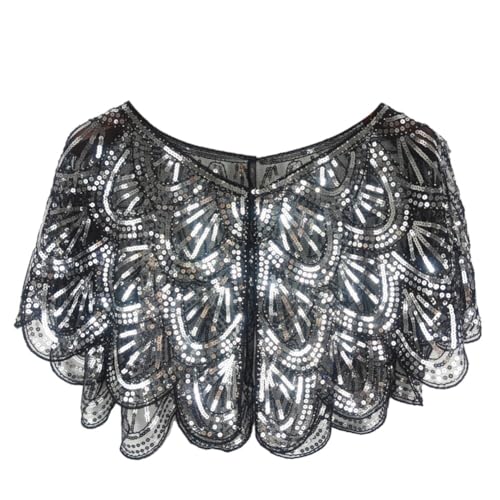 ikasus Women's 1920s Flapper Shawl, Sequin Beaded Shawls and Wraps for Evening Dresses, Party, Wedding, Formal,Black Silver