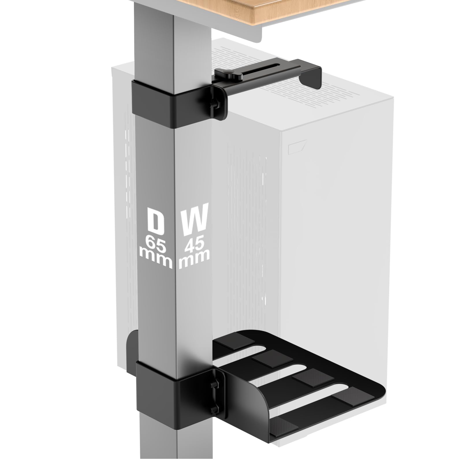 Soporte PC Bajo Mesa, Soporte Torre Ordenador con Altura y Ancho Ajustables, Soporte CPU Bajo Mesa Sin Necesidad de Taladrar, Ahorra Espacio en Hogar Oficina, Soporta Hasta 35kg, Compatible 65*45 mm