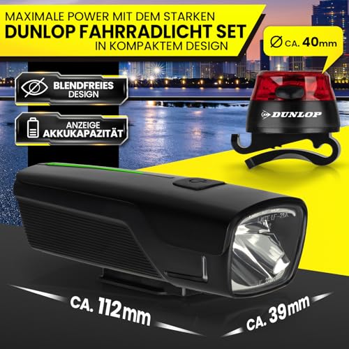 Dunlop Sports Fahrradlicht Set Fahrrad Licht - Extra helles LED mit Hochleistungs Akku -...