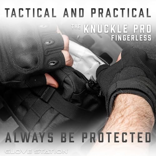 Glove Station The Combat - Fingerless Knuckle Tactical Gloves for Men - Motorcycle Gloves for Tactical Shooting, Airsoft, Hunting, Police Work and Hiking - Black, XLarge 2 Pack - Thumbnail 5