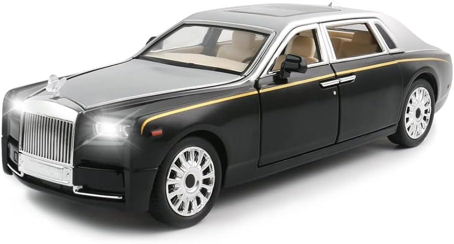 Image of Exclusive Alloy Metal Pull Back Die-Cast Car Diecast Metal Pullback Toy Car with Openable 6 Doors,Light Music Boys Gifts Toys (1:24 Rolls-Royce Phantom(Silver-Black))