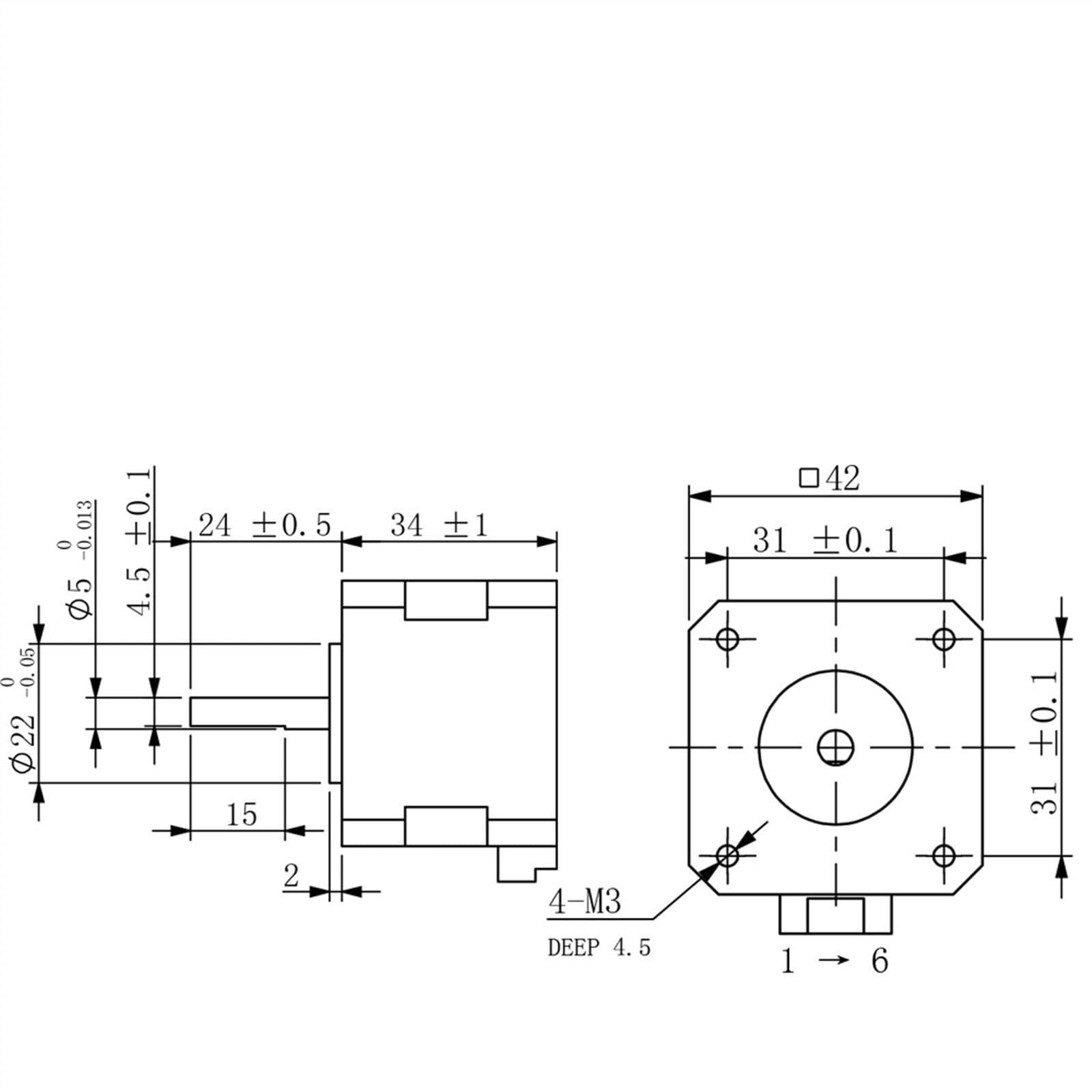 Motor paso a paso Motor paso a paso Nema 17 de 34mm, 28N.cm, 1,3a, Motor paso a paso de 2 fases for fresadora de grabado de impresora 3D CNC(17CS03A 5PCS)