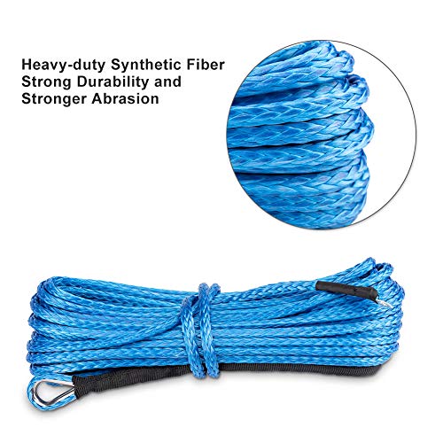 Winch Rope 1/4''x50' Synthetic Winch Cable Blue Winch Rope 7500+ LBs with Sheath for atvs Winches ATV UTV SUV Truck Boat Ramsey Nylon Winch Rope Extension