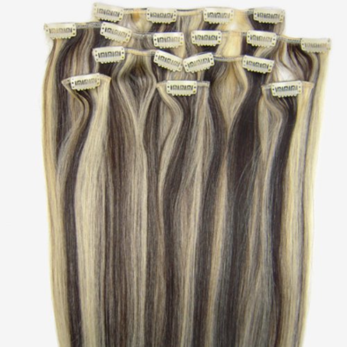 8PCS 100% Remy Real Human Hair Clip in Extensions 20" Straight (1B Natural Black)