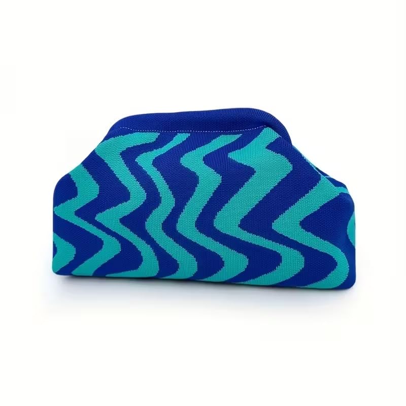 Image of Kawn Women's Striped Crochet Clutch Purse | Woven Handcrafted Shoulder Handbag | Kiss-Lock Dumpling Style Evening Clutch for Daily Use & Outings