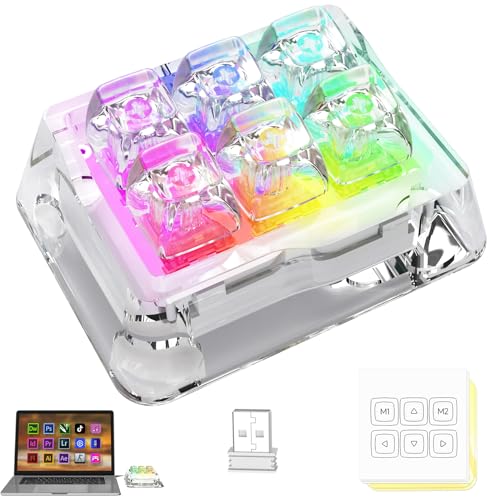 MAMBASNAKE B6 Transparent Acrylic OSU Keypad 6 Key Mechanical Keyboard With Dustproof Box,Support QMK/VIA,Programmable Macro Software OSU,USB-C/BT/2.4Ghz,RGB,Hot Swap,Kailh Switch,for PC/MAC/Game/Work