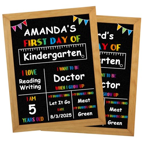 PETCEE First Day of School Sign - Wood Frame Double Sided Back to School...