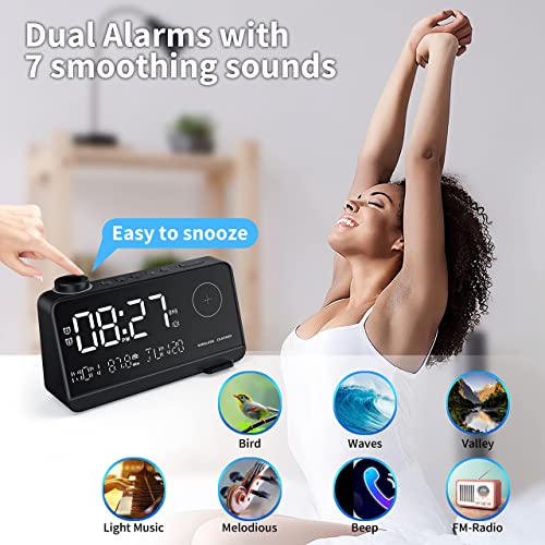 Dekala Alarm Clock With Wireless Charging 15W Ultra Fast, 100Db Super Loud 9” Large Display Fm Radio Wireless Charger Alarm Clock For Bedrooms With Dual Alarms & 7 Natural Sounds, Snooze,12/24H #TOP3