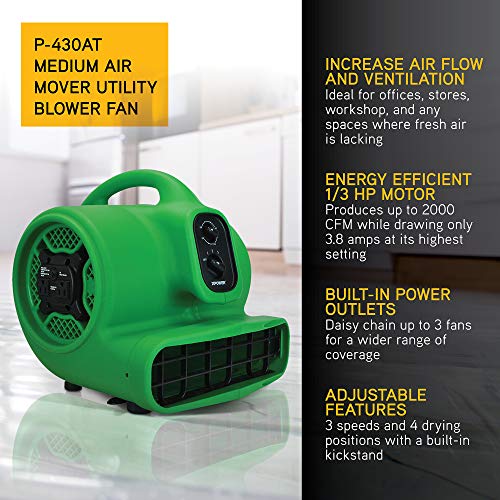 Image of XPOWER P-430AT Pro 1 /3 HP 2000 CFM Centrifugal Air Mover, Carpet Dryer, Floor Fan, Blower, Daisy Chain, for Water Damage Restoration, Janitorial, Plumbing, Home Use