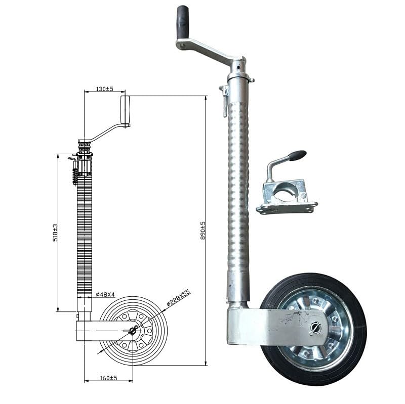 HEYOUTH Rueda Jockey Remolque con Neumático de Goma Maciza (Acanalado) - 500kg Carga, para Remolques y Trailers, Ø48mm, Rueda Rremolque 228x60mm