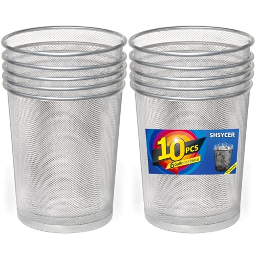Image of Silver Mesh Trash Cans,10-Pack 6 Gal Mesh Office Trash Can,Open Metal Wire Wastebaskets, Waste Basket Trash Can for Near Desk, Small Garbage Can,Recycling Garbage Container Bin for Office&Home