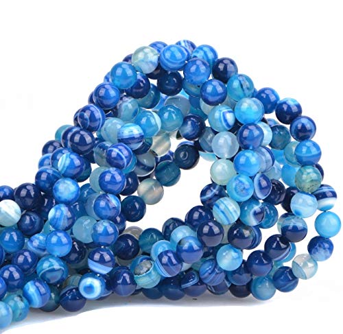 Image of 100Pcs 8mm Blue Stripe Agate Smooth Round Shape Natural Gemstone Loose Beads for 100pcs per Bag (Blue Agate, 8MM)