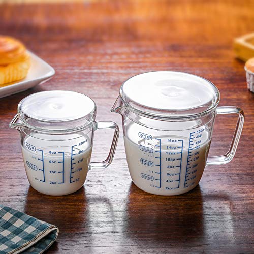 Misurino In Vetro Borosilicato 250ml Con Coperchio - Scalda In Microonde, Resiste Agli Sbalzi Termici, Scala Graduata