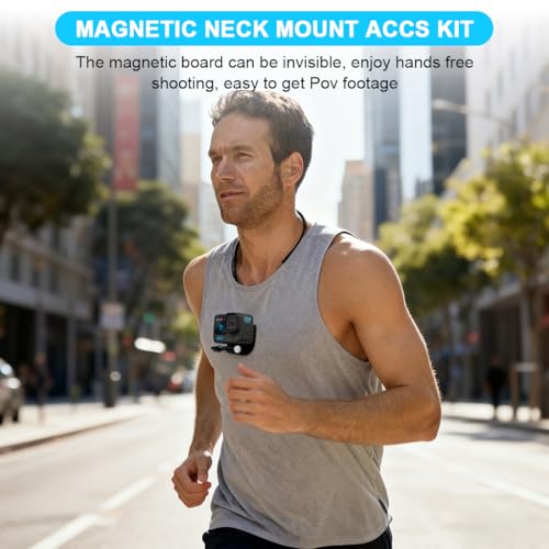 Image of ZORBES Magnetic Action Camera Neck Mount, Adjustable Nylon Cord Magnetic Neck Strap Mount, Hands-Free Filming POV View, Universal Compatibility