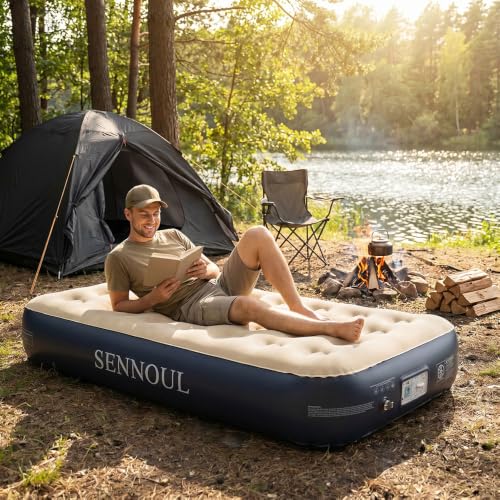 Image of SENNOUL Air Mattress Twin with Built in Pump - 2 Mins Quick Self Inflatable,13 inch /550lbs Max Blow Up Bed, All Night Stability No Lost Air,No Peculiar Smell for Camping,Home,Guests & Portable Travel