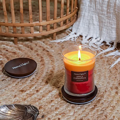 Homelights 3-Layer Highly Scented Candles - Apple Cinnamon, Hourglass Candles For Home - Burns Up To 45 Hours, Natural Soy Wax, Wooden Lid, 11.3 Oz,Medium Jar #TOP6