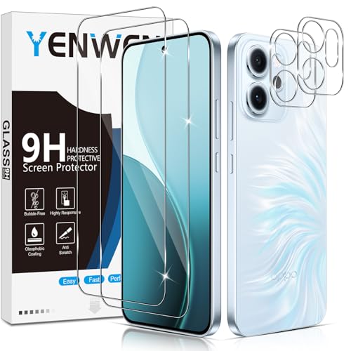 Yenwen Protector de Pantalla para OPPO Reno 14 FS / 14F 5G, 2 Piezas Cristal Templado con 2 Piezas Protector de Lente de Cámara para Reno 14 FS / Reno14 F, 9H Dureza Ultra Resistente Vidrio Templado