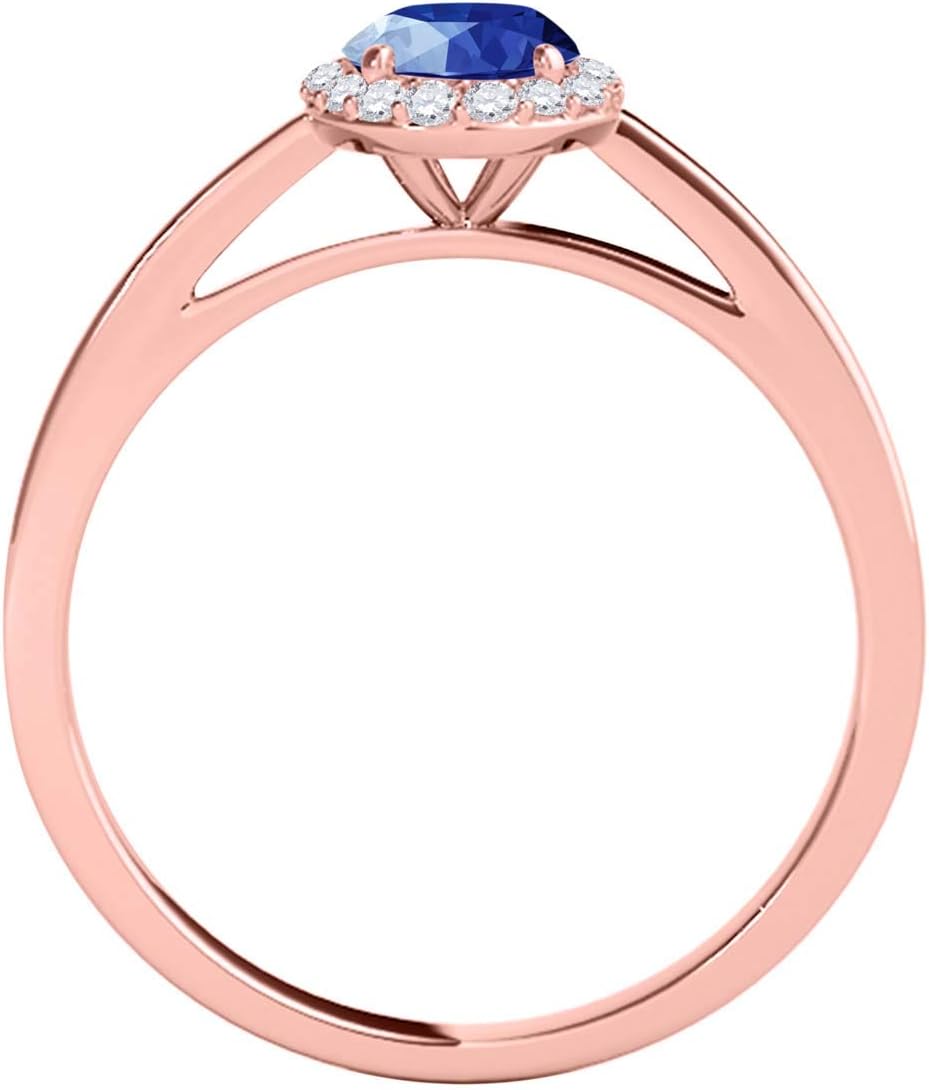 MauliJewels Rings for Women 0.57 Carat Diamond And Oval Shaped Sapphire Ring prong 10K Rose Gold