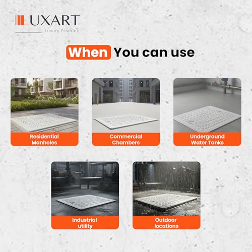 Image of LUXART 18x24 Inch Rectangular FRP Manhole Cover |5 Ton Heavy Weight Handling Capacity Chamber Lid | Weatherproof and Heat Resistant Cover for Water Tanks, Sumps, and Drainage Systems