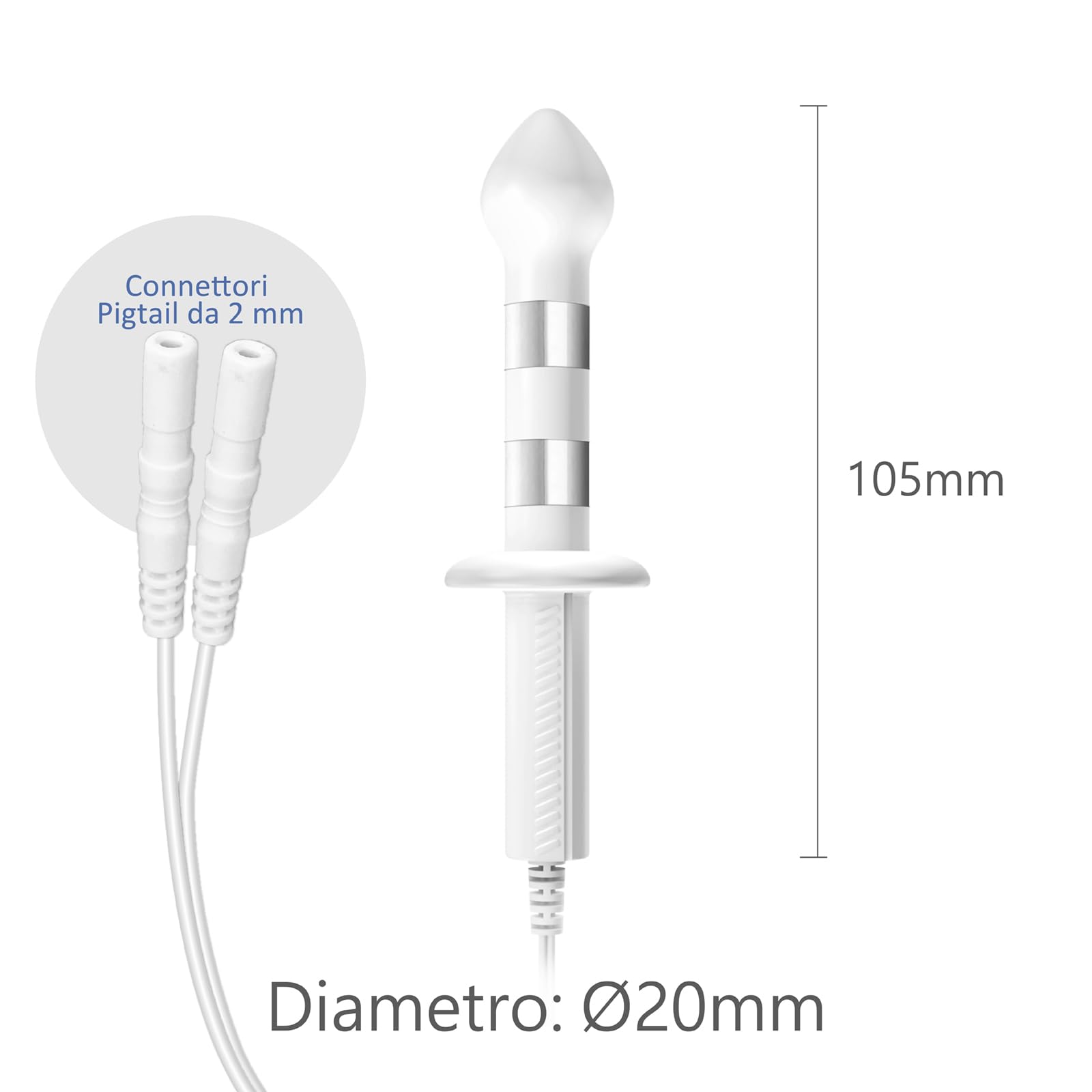 iStim PR-13 Sonda Anale e Rettale per Esercizi di Kegel – Stimolazione Pavimento Pelvico, Sollievo da Incontinenza e Rafforzamento Muscolare – Connettore 2 mm, Accessorio Compatibile con TENS/EMS