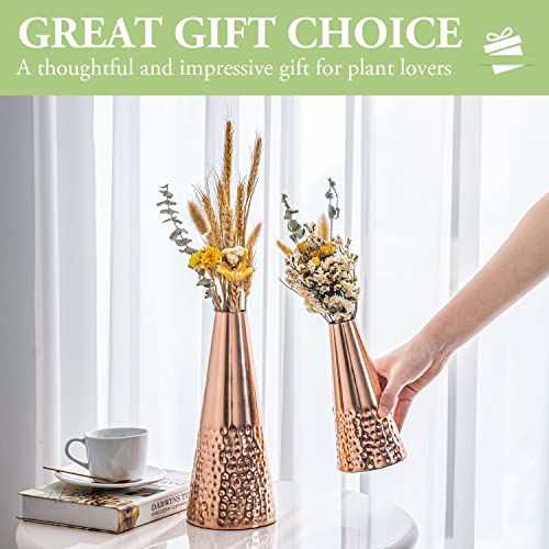 Mygift 7 And 10.5 Inch Copper Tone Metal Tapered Flower Vases With Hammered Pattern, Decorative Vase For Floral Arrangements, 2 Piece Set - Handcrafted In India #TOP3