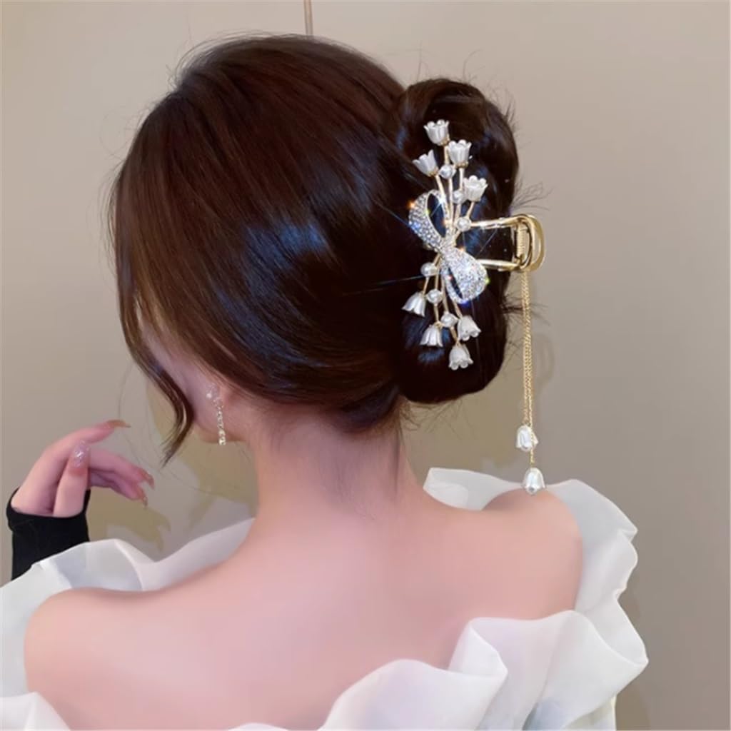 Ancient Bell Orchid Flower Hair Clip Back of Fairy Grab Clip Plate Hair Shark Clip Headdress National