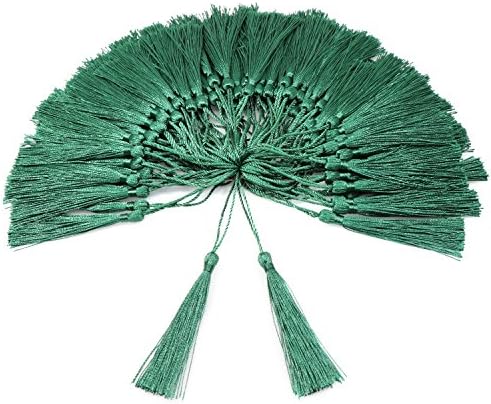 VAPKER 100 Pieces Green Tassels 13cm/5-Inch Silky Handmade Soft Tassels Floss Bookmark Tassels with 2-Inch Cord Loop for Jewelry Making, DIY Projects, Bookmarks
