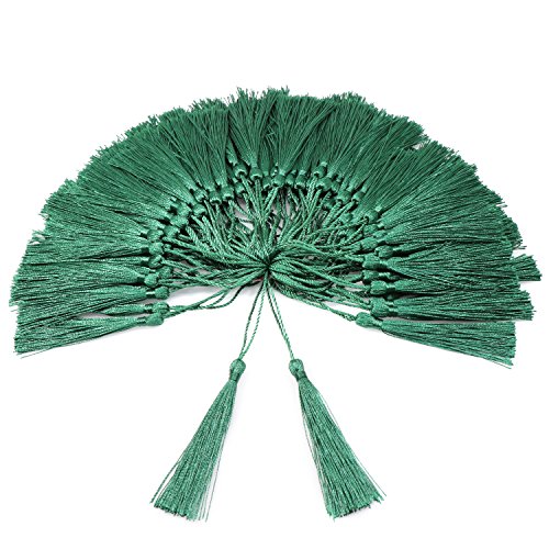 Image of VAPKER 100 Pieces Green Silky Handmade Soft Tassels 13cm /5-Inch With 2-Inch Cord Loop for Jewelry Making, DIY Projects, Bookmarks