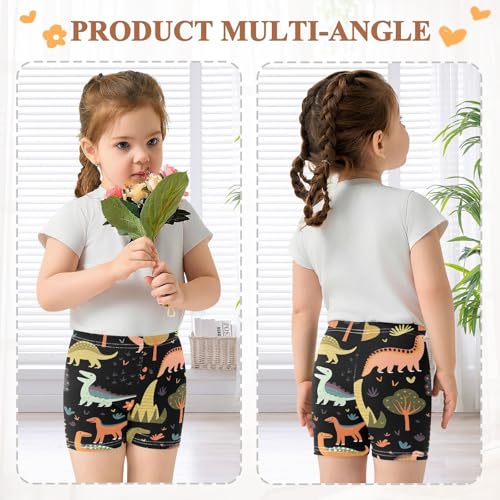 Girls Cotton Bike Shorts Dinosaurs and Trees Print Athletic Cartwheel Dance Shorts Summer Outfit, 4T4