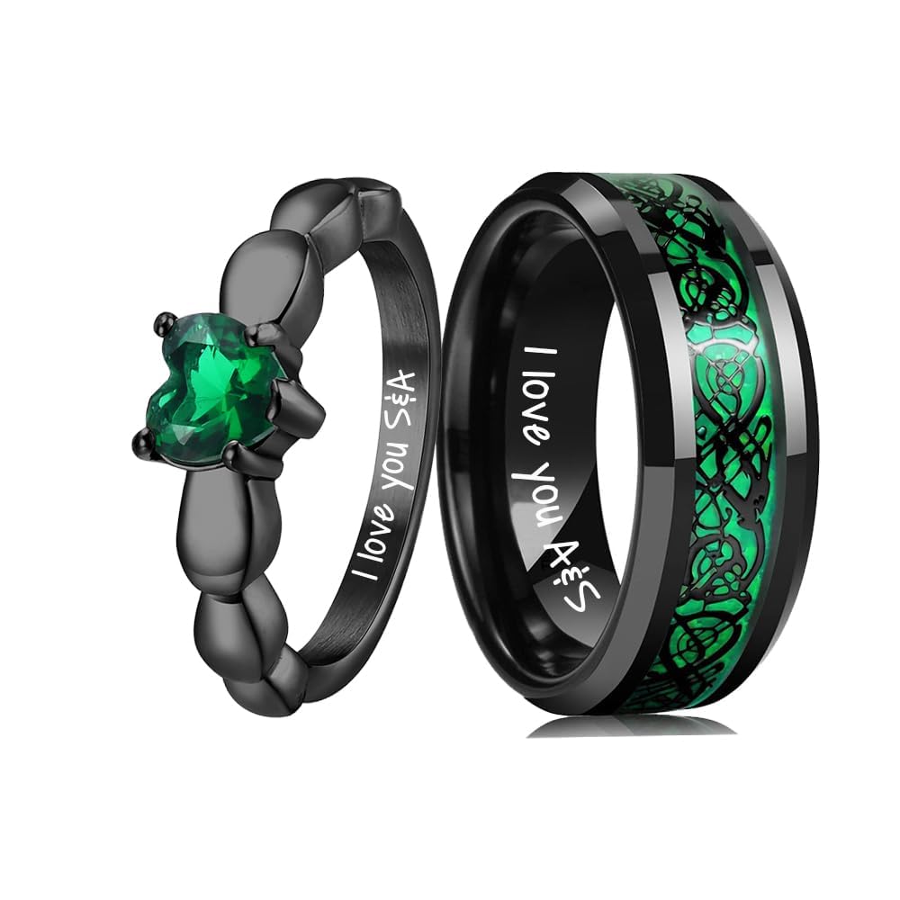 Pärchen Ringe für 2 mit Gravur Verlobungsringe Paar Schwarz Partnerringe mit Namen Ring Hochzeit Ringe Damen und Herren Hochzeitsgeschenk Personalisiert,Größe 49-69