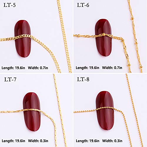 Nail Chain 3D Nail Art Decoration Gold Nail Charms 8 Strips 50Cm Glitter Nail Art Design Chains Metal Punk Nail Studs Jewelry Accessory Nails Supply For Women Diy Manicure Tips Decor #TOP3