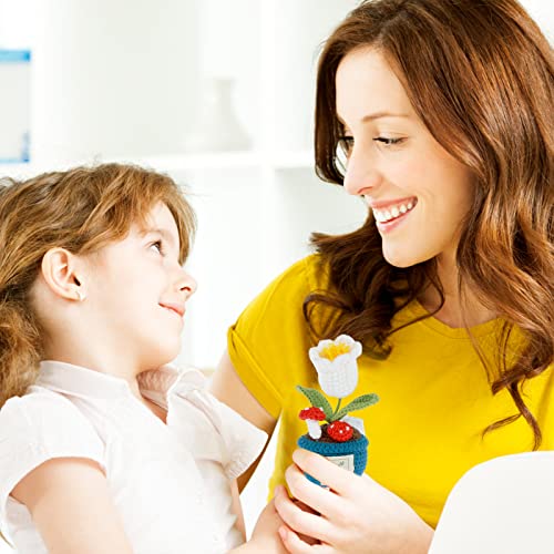 Handmade Crochet Flowers With Led Light, Decoration Crochet Bellflower Mini Knitted Fake Flower Simulation Immortal Flower Plants Table Shelf Decor For Gift Home Decoration (Bellflower Mushroom) #TOP4