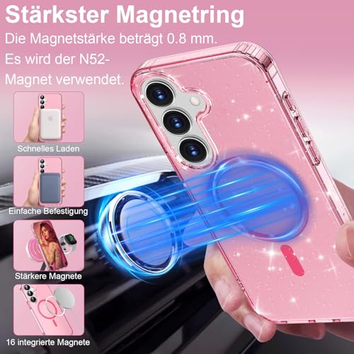 Coque Samsung S26 Plus compatible Magsafe antichoc transparente rose bling