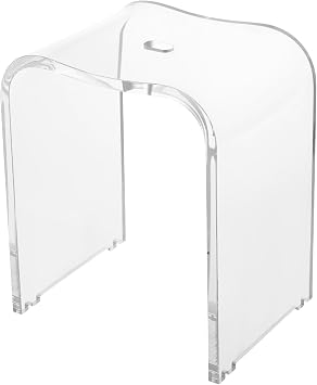 Acrylic Shower Stool, 15.5" L X 11.8" W X 18.5" H Clear Modern Shower Bench with Curved Seat & Water Leaking Hole, 330LBS Weight Capacity