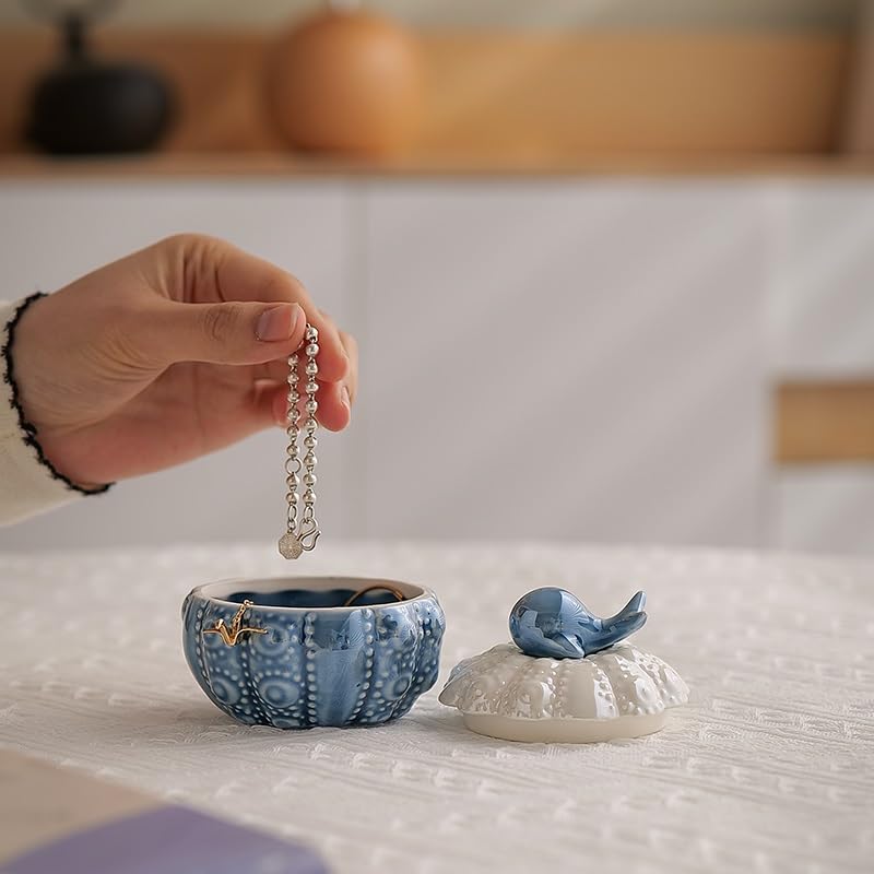 Ceramic Little Whale Jewelry Box Storage Jar For Rings, Necklaces Desktop Ornaments(Orange color)