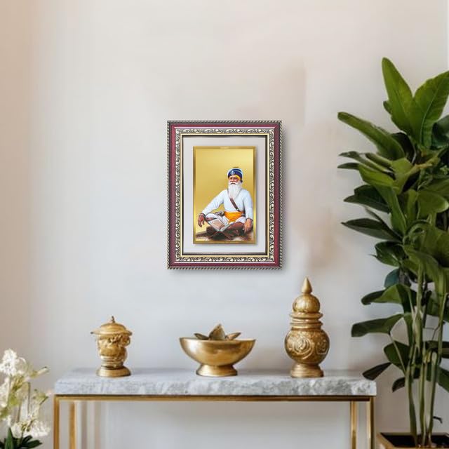 Image of DIVINITI Baba Deep Singh Ji 24K Gold Plated Foil Wall and Tabletop Photo Frame for Home Decor, Puja Room, Living Room, Office, Luxury Gifting | DG Frame 105 S2.5 (26x20 CM)