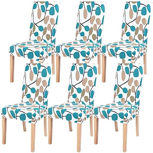 SearchI Dining Room Chair Covers Slipcovers Set of 6, Spandex Super Fit Stretch Removable Washable Kitchen Parsons Chair Covers Protector for Dining Room,Hotel,Ceremony,White+Leaves