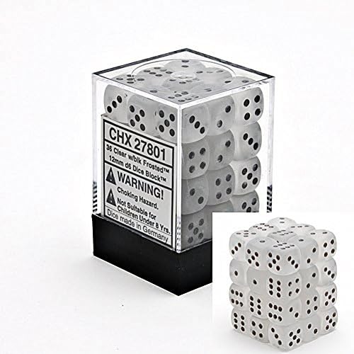 Chessex Dice D6 Sets: Frosted - 12Mm Six Sided Die (36) Block of Dice, Clear/Black image 2