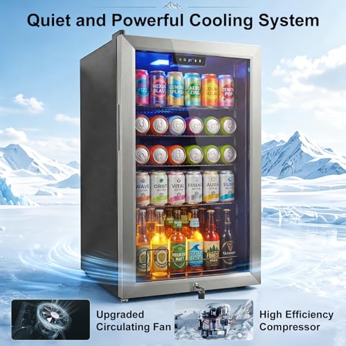 Image of 20 Inch Beverage Refrigerator - 145 Can Small Beverage Fridge for Home Office Bar, 3.4 Cu.Ft Drink Cooler for Soda Beer with Reversible Door, Digital Temperature Control