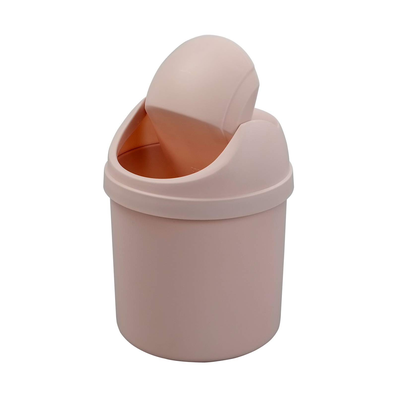 QsbonQsbon Plastic Mini Desktop Trash can, Swing-Top Waste Bin (Pink)