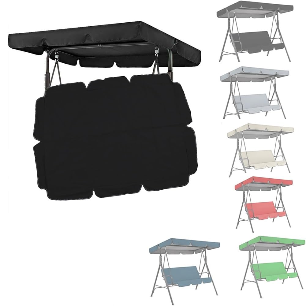 75x47in 77x50in Swing Chair Top Cover Porch Swing Canopy, Waterproof Replacement Sun Shade Awning Cover For Garden Swing Seat, Oxford Cloth(Black,98x72.8in/249x185cm)