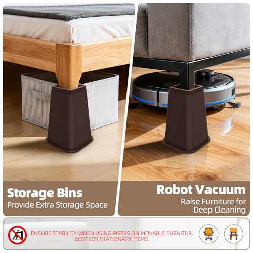 MCXYEM Bed Risers Heavy Duty, Adjustable Furniture Risers 8 inch, Non Slip Lift Supports for Beds/Couches/Sofas, Durable Square Design with Creates Storage Space (Brown 9 Pack, 8 Inch) — view 5