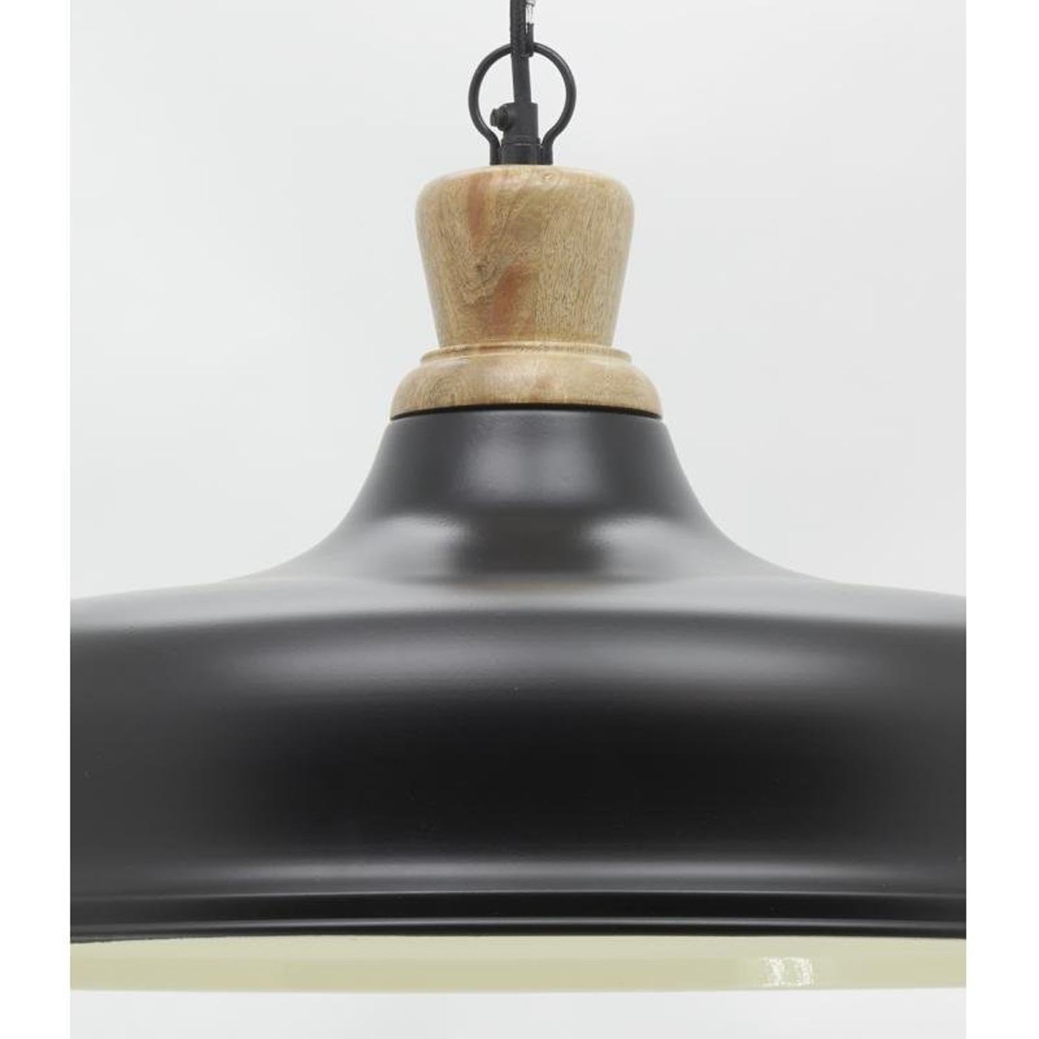 AUBRY GASPARD - Suspension en Métal Laqué Noir et Bois de Manguier - Format Ø 60 cm - Culot E27 - Équipement Électrique Inclus - Ampoule Non Fournie - Vendu à la pièce
