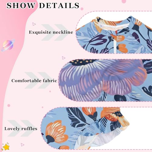 CHIFIGNO Girls One Piece Swimsuit Quick Dry Rashguard Zipper Swimwear, Orange Purple Flowers Blue 3T4